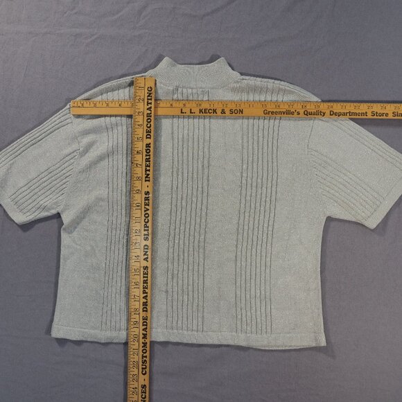 Vintage Arlando Sweater Womens Extra Large Silver Gray Mock Sparkle Shiny Crop - Picture 8 of 12